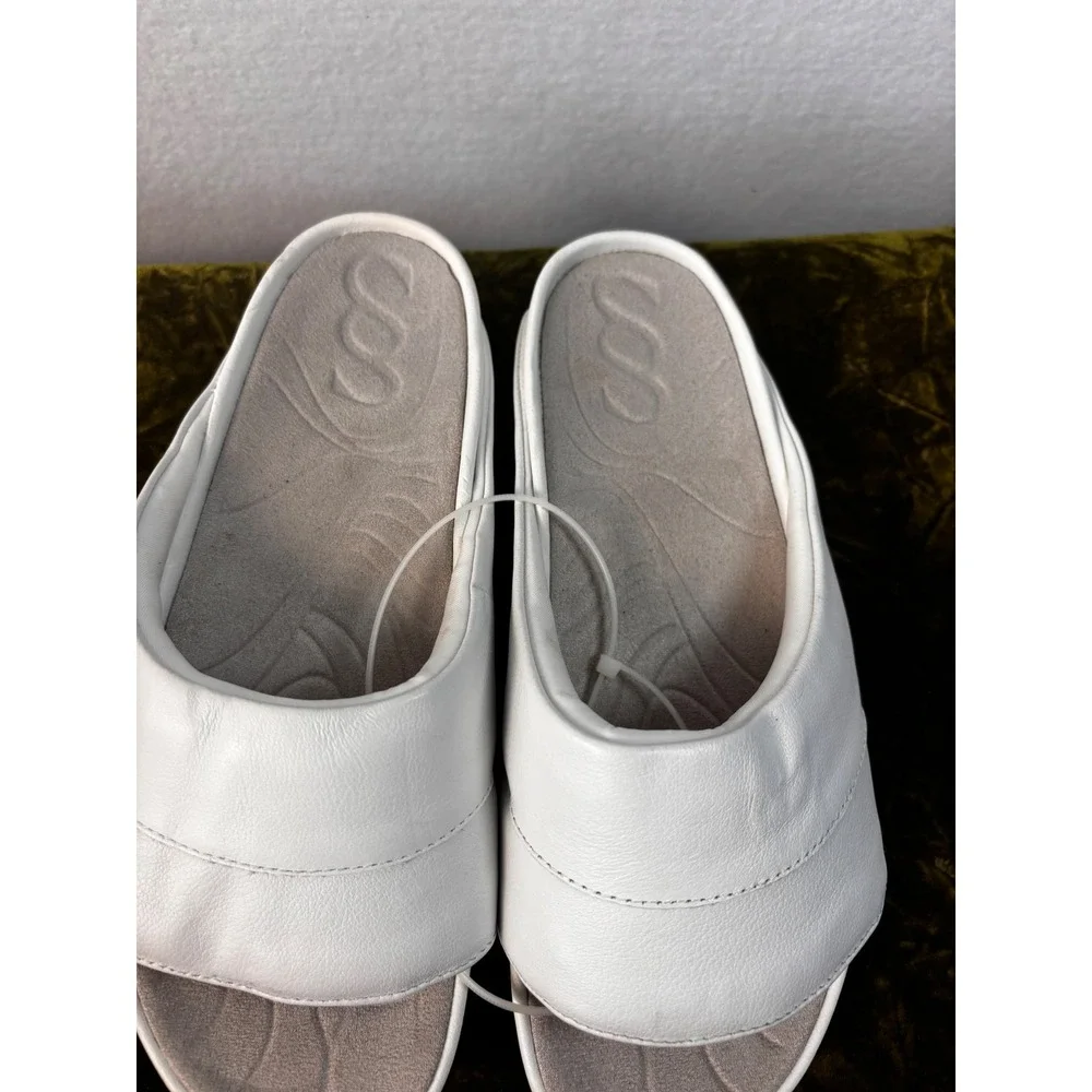 SAYSH Scia Slide Sandal White Leather Platform Comfort Slip On Shoes Size 7 NWOB
